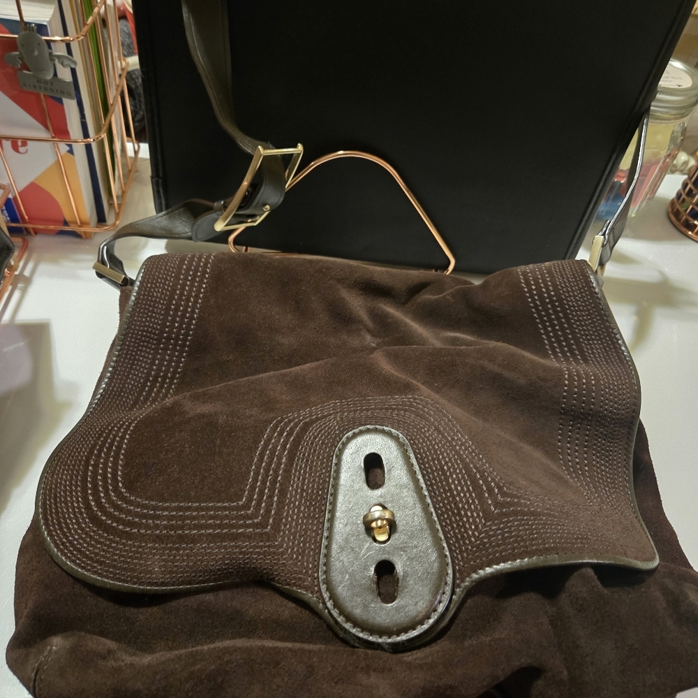 Brown Suede Saddle Bag